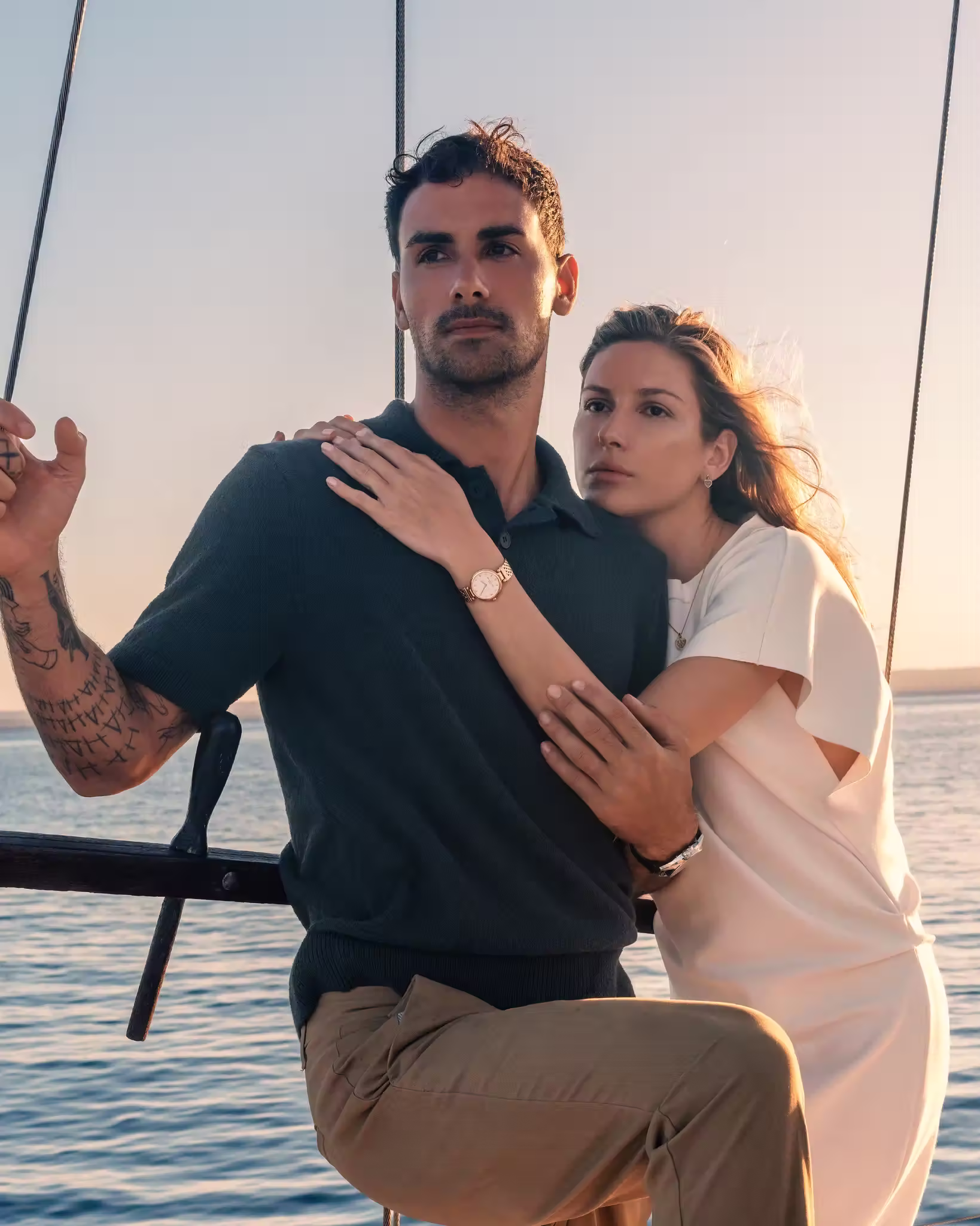 Couple enjoying a QNET Valentine on a yacht with the Bernhard H. Mayer Lurve Watch 