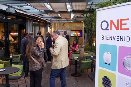 QNET South America banner welcomes guests to the soft launch in Argentina