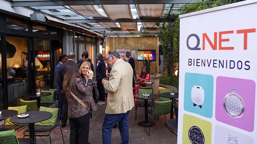 QNET South America banner welcomes guests to the soft launch in Argentina